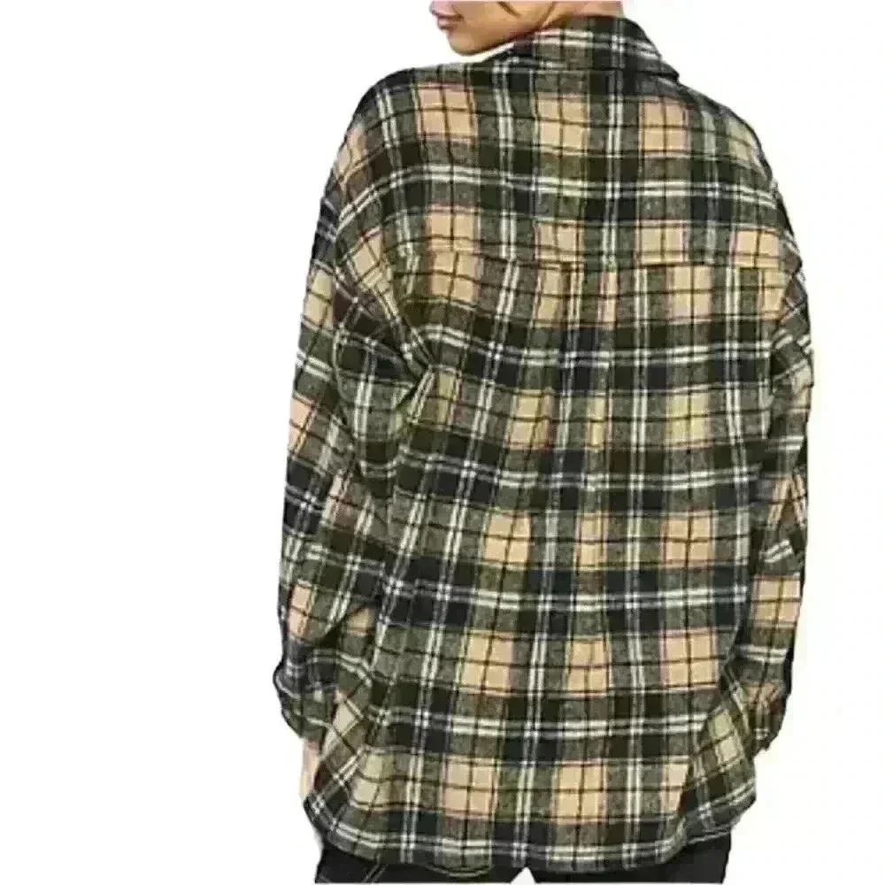 Forever 21 Ladies Black And Tan Heavy Buffalo Plaid Button Down Shirt Size Small - Picture 9 of 15